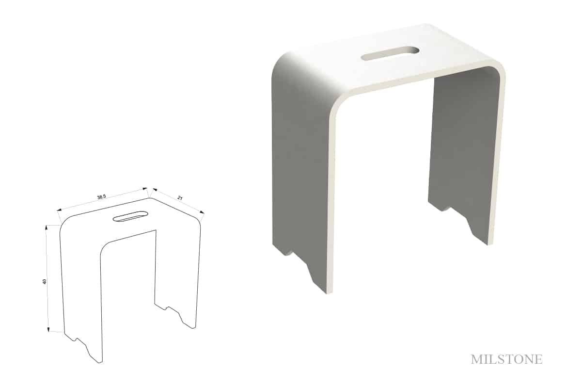 כיסא AVONITE DESIGN למקלחת קטן לבן עם חור 21*38.5*40